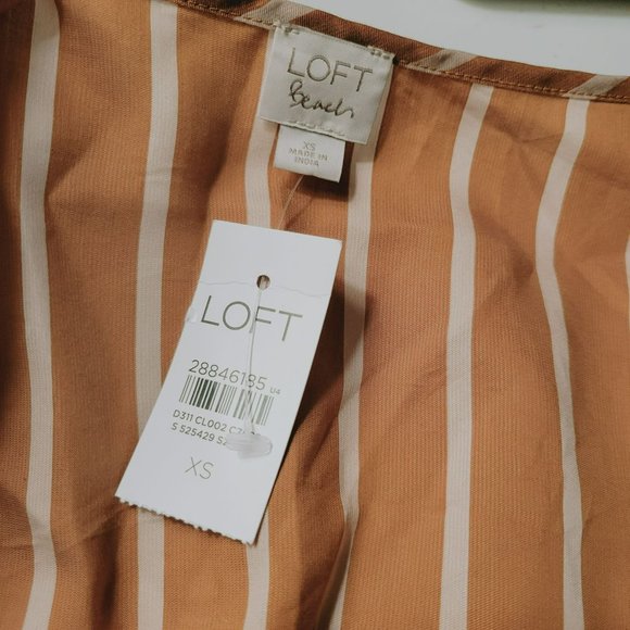 NWT Loft Beach Womans Size XS Brown Stripe Top Tie Close Front NEW - Picture 4 of 7